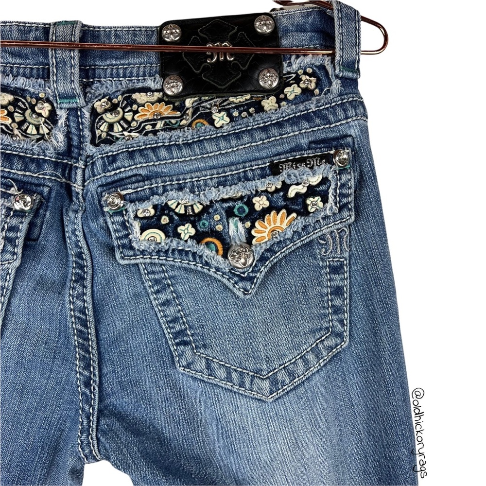 Miss Me Signature Boot Jeans Floral Bling Pockets - Size 29